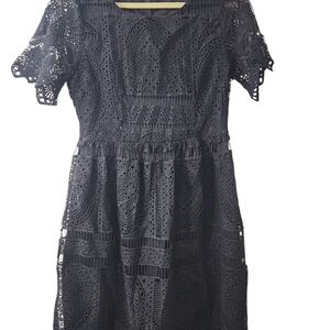 Polagram Black Lace Overlay Midi Dress  - Medium